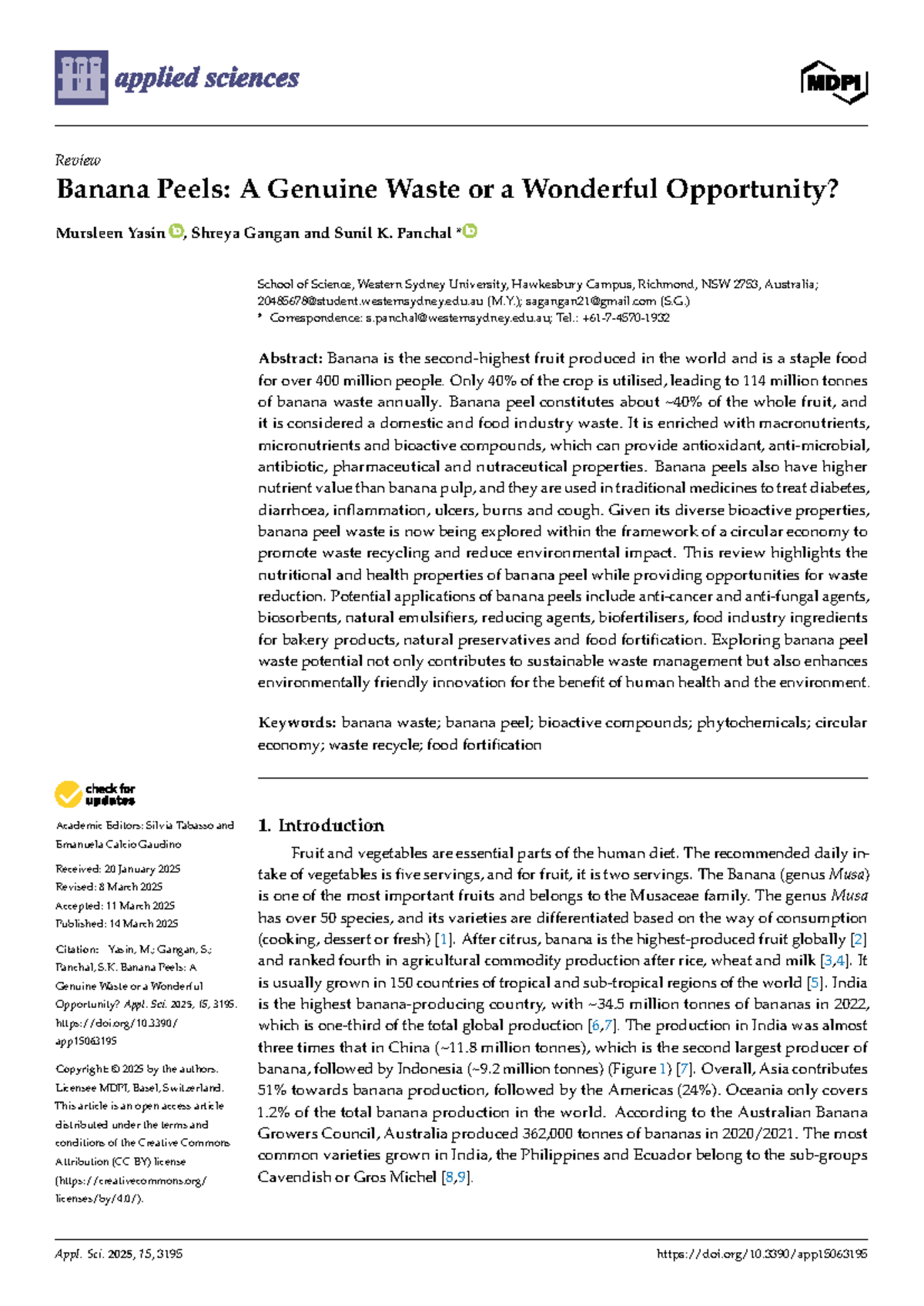Appl. Sci. 2025: Nutritional and Bioactive Properties of Banana Peel ...