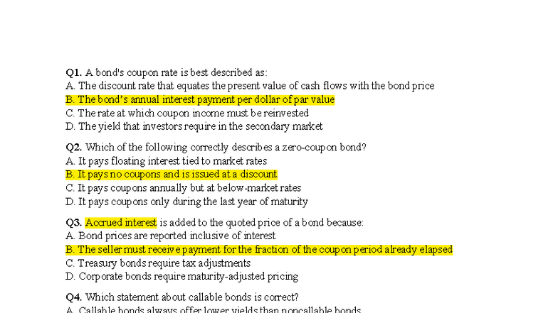Chapter 5: Bond Concepts and Quiz - KC101 - Studocu
