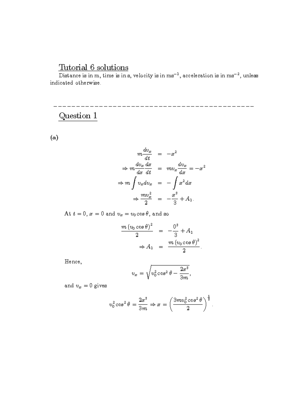 Additional Tutorial 2 2022 Solutions: Physics Problems and Solutions ...