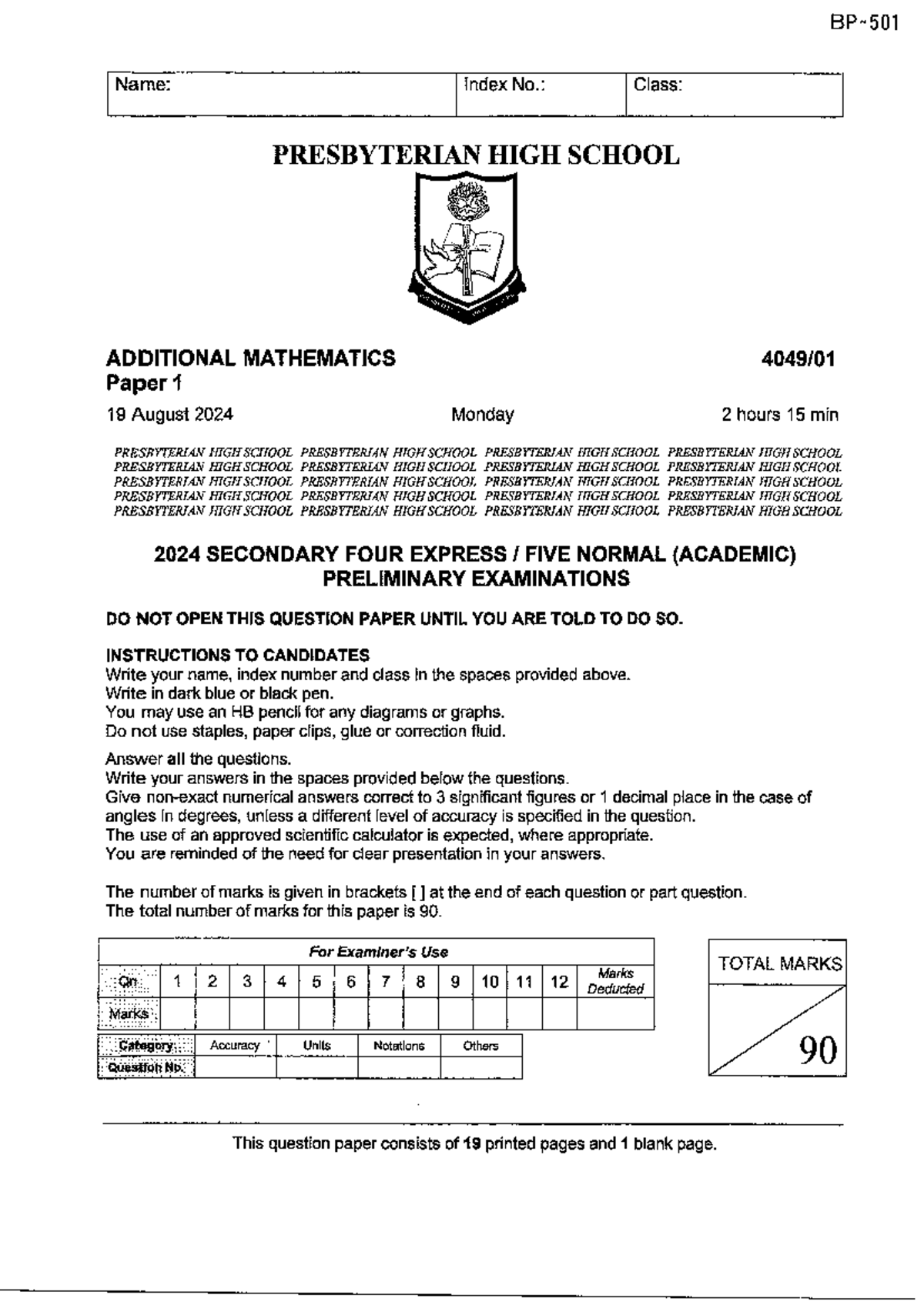 Sec4 AMaths 1 2024 SA2 Preliminary Exam Paper - Studocu