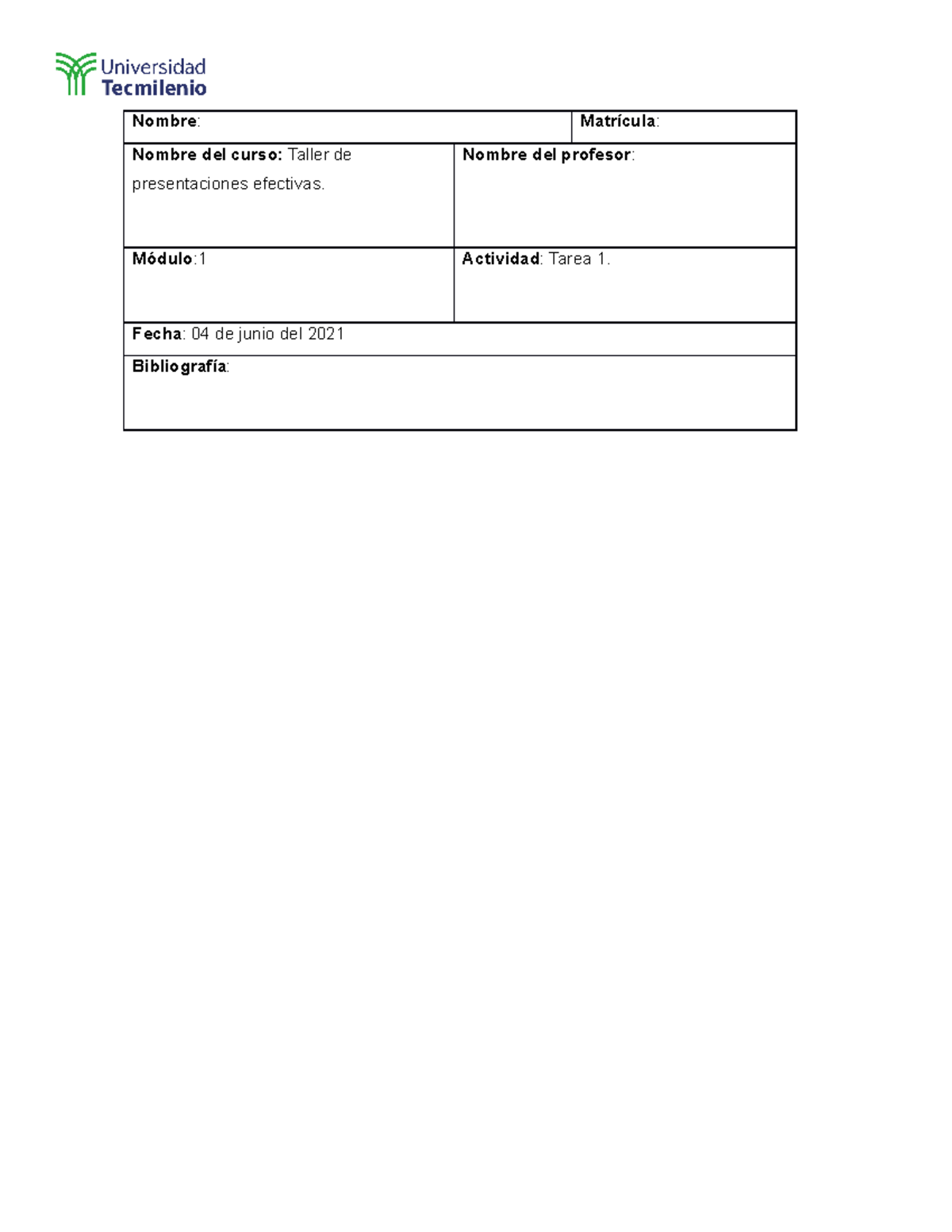 Presentaciones efectivas tarea 1 - Nombre : Matrícula : Nombre del ...