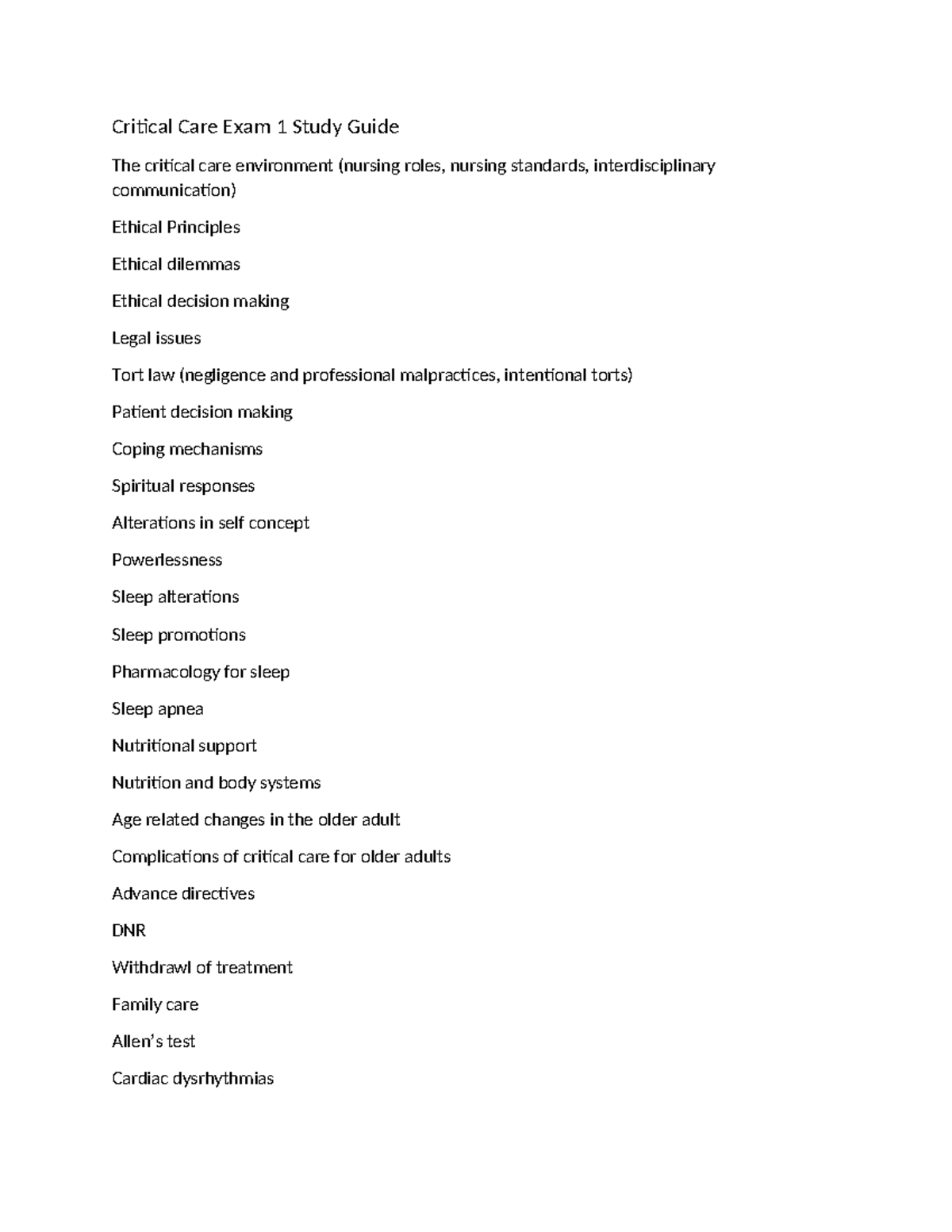 299 Critical Care Exam 1 Nursing Study Guide and Review Notes - Studocu
