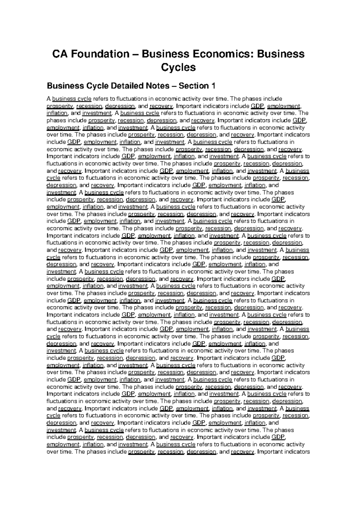 CA Foundation Business Economics: Comprehensive Business Cycle Notes ...