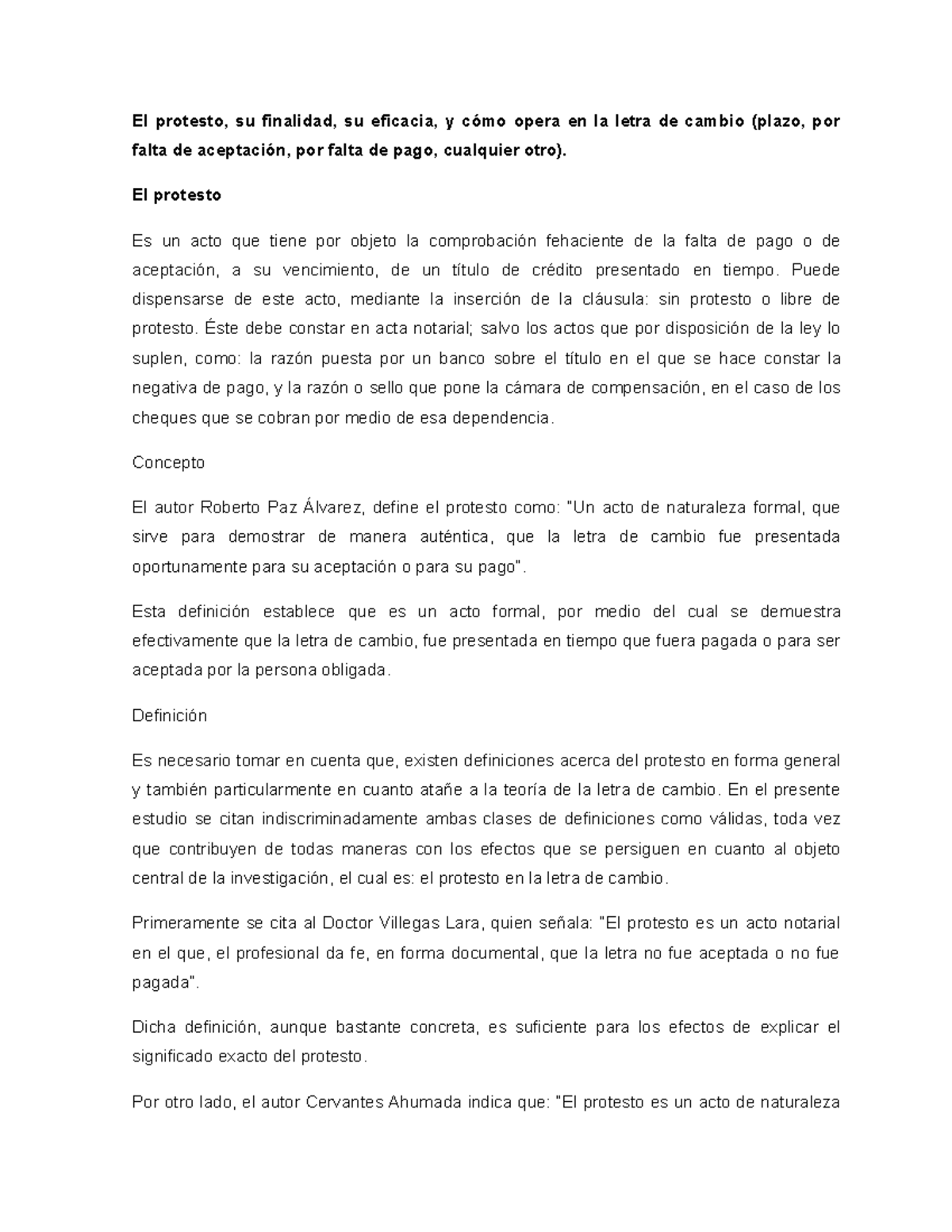 Resumen sobre el Protesto en Derecho Mercantil II - Curso DEM-301 - Studocu