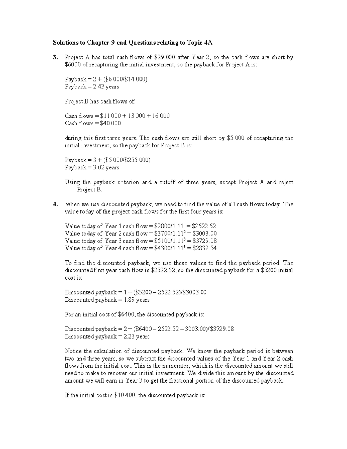 Chapter 9 Solutions: Payback, AAR, IRR, and NPV Analysis - Studocu