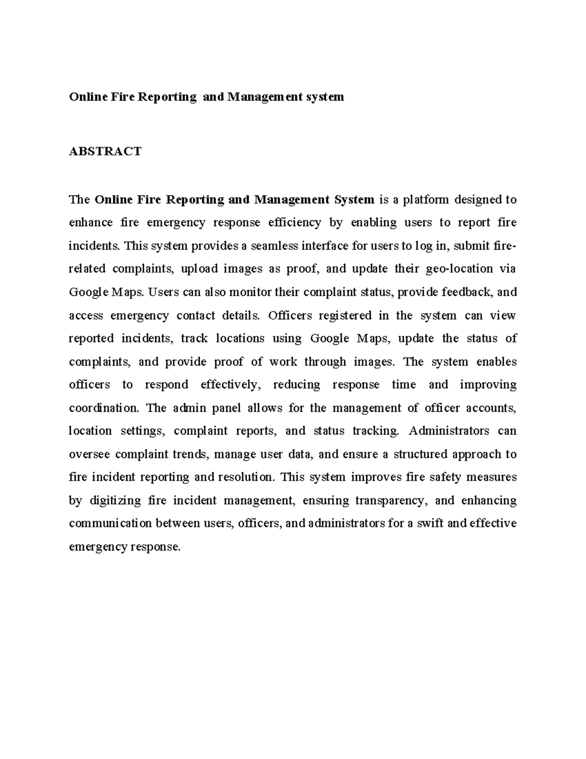 Fire Report Abstract - Lecture Notes for Course Code: FRM101 - Studocu