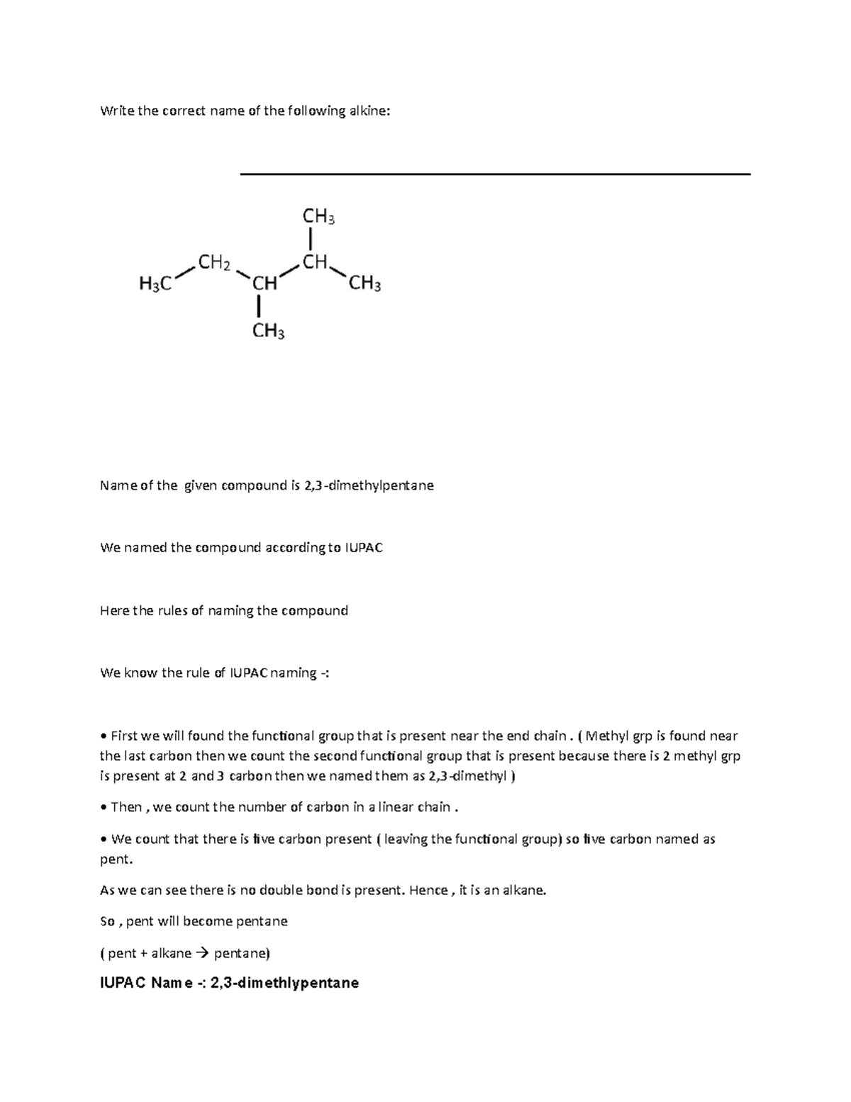 Iupac naming rule with query - Write the correct name of the following ...