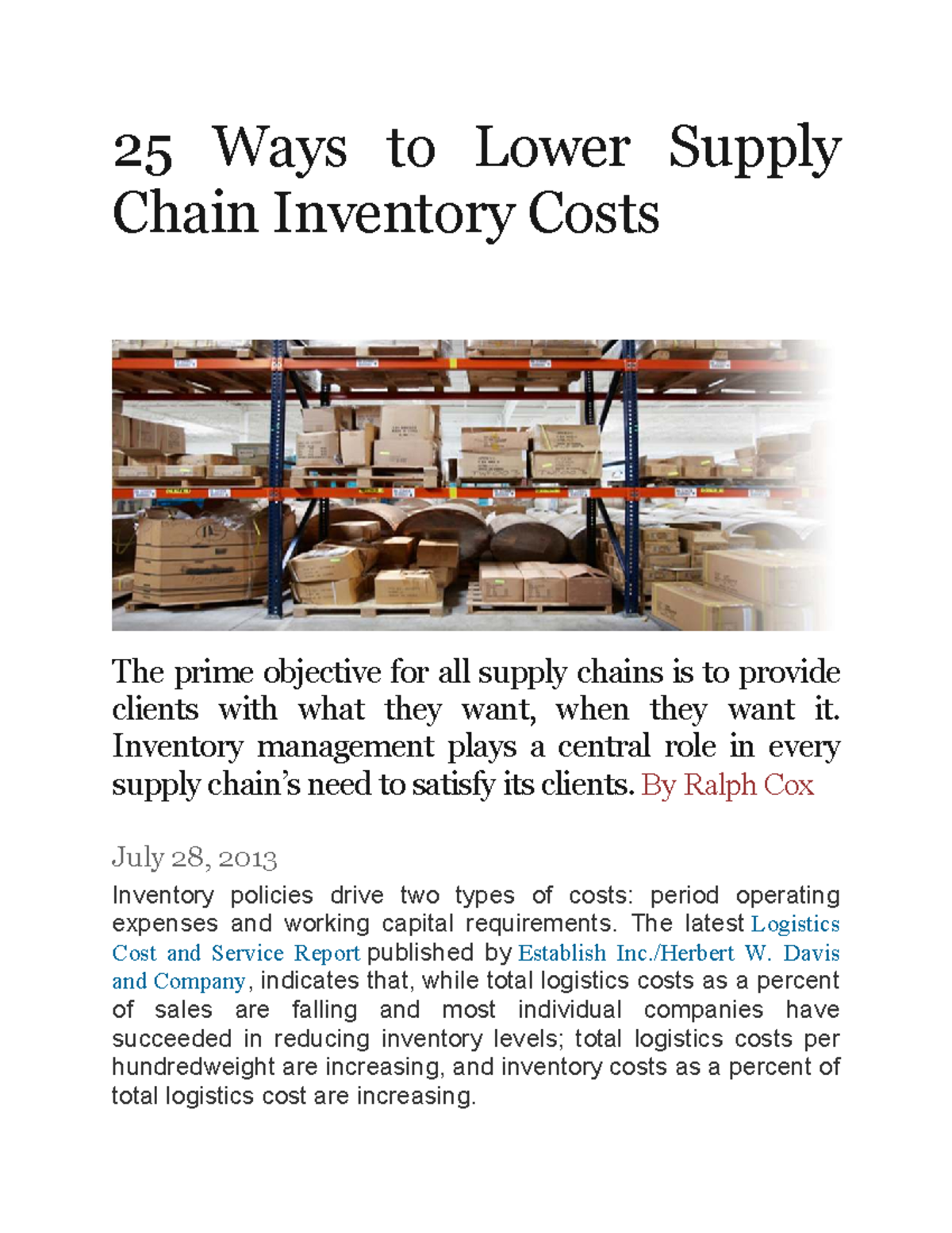 25 Strategies to Reduce Supply Chain Inventory Costs - Studocu