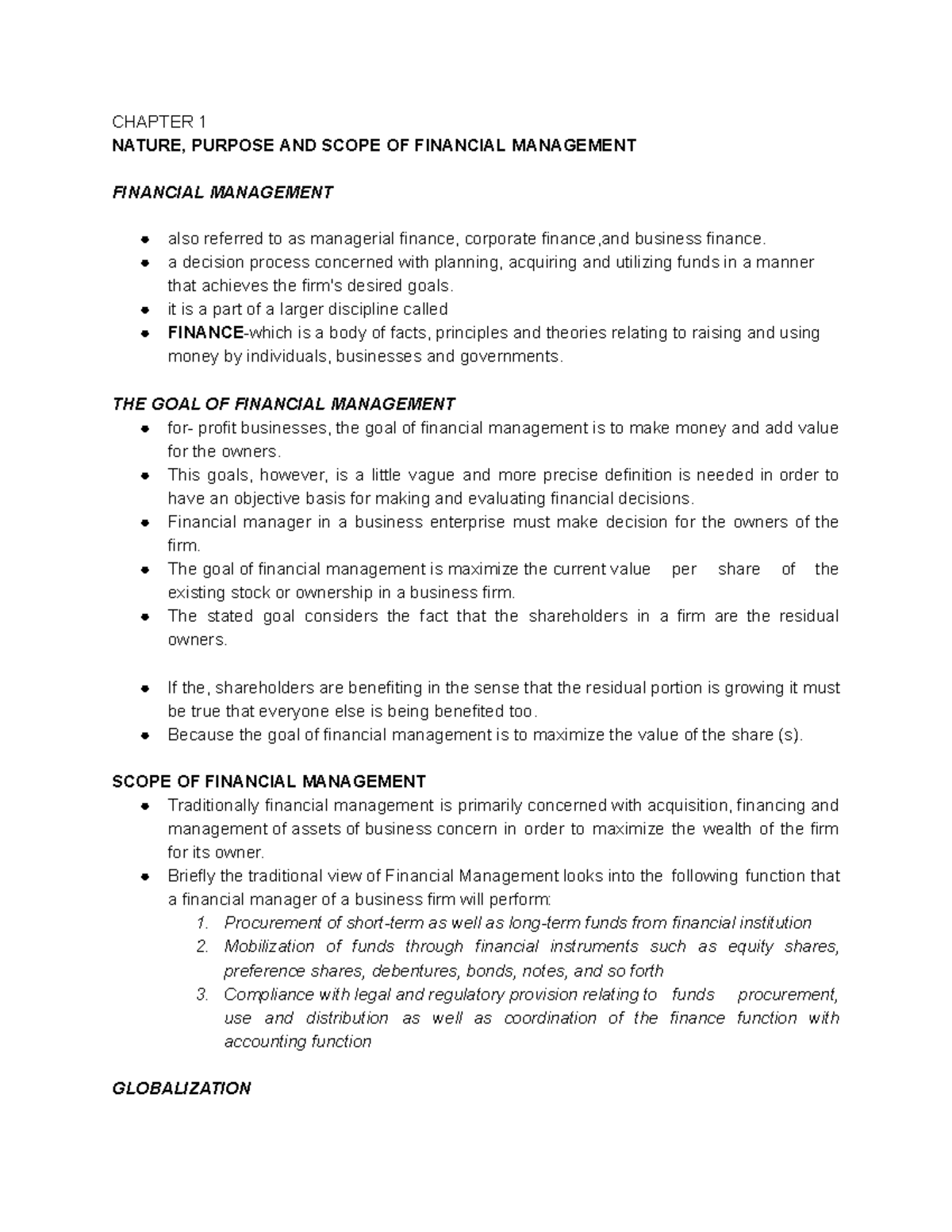 Reviewer CHAP 12 FIN MAN - CHAPTER 1 NATURE, PURPOSE AND SCOPE OF ...