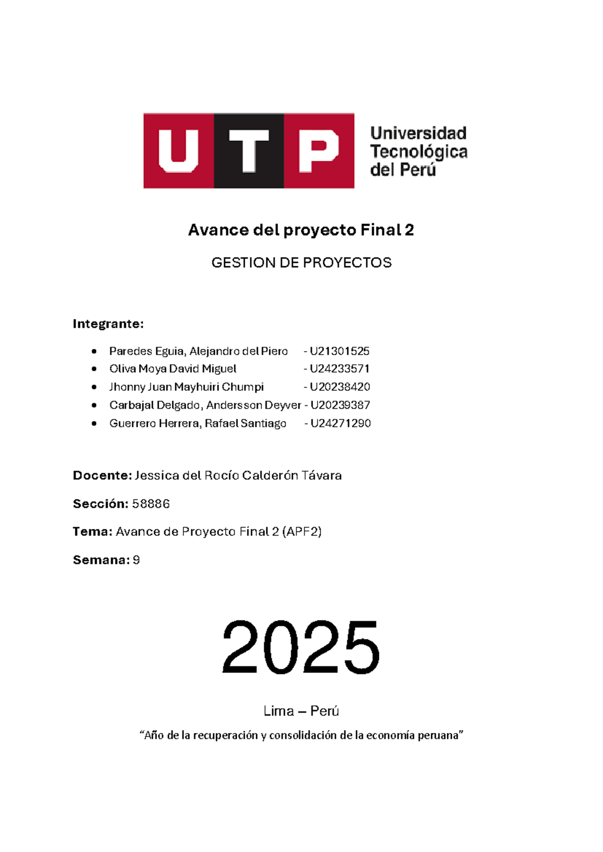 Avance de Proyecto Final 2 - GESTION DE PROYECTOS U21301525 U24233571 ...
