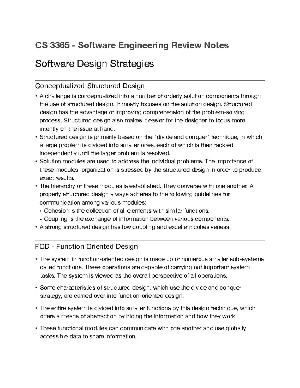 CS 3365 - Software Design Strategies Notes - CS 3365 - Software ...