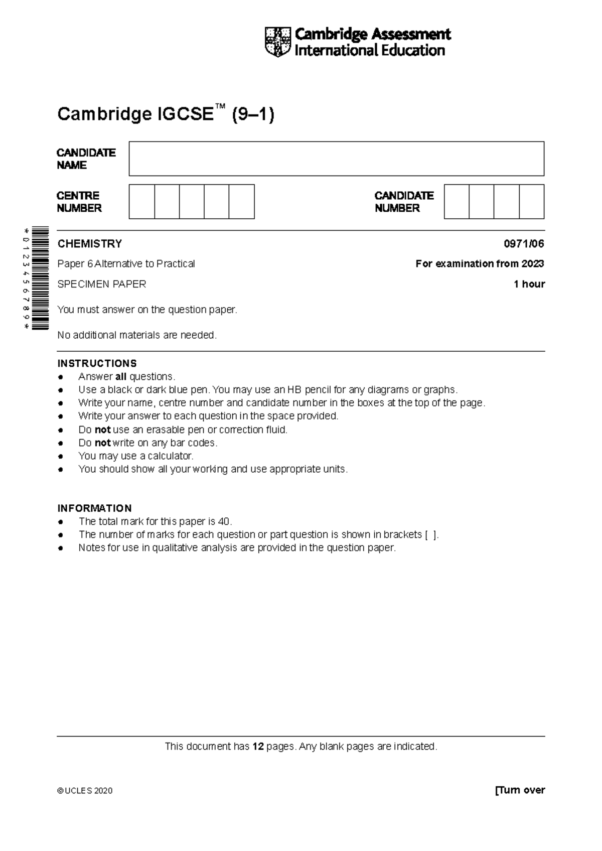 Cambridge Paper 6 Specimen: Alternative Exam for 2023 - Studocu