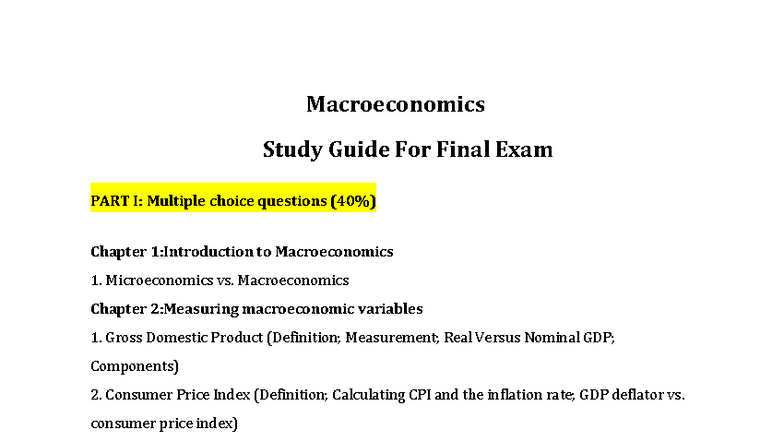 Study Guide For Final Exam KTEE 203 - Macroeconomics Study Guide For ...