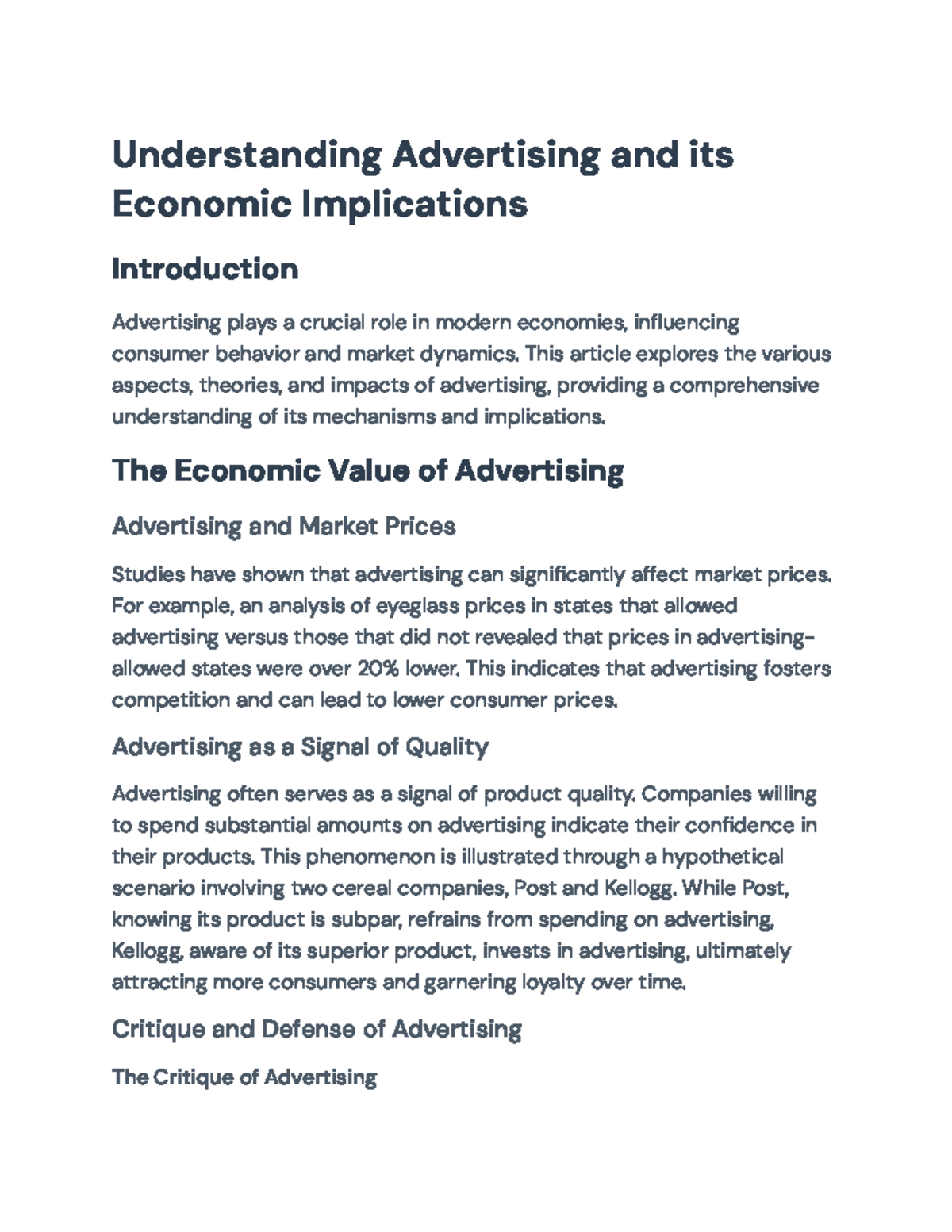 Advertising: Economic Implications and Market Dynamics Analysis ...