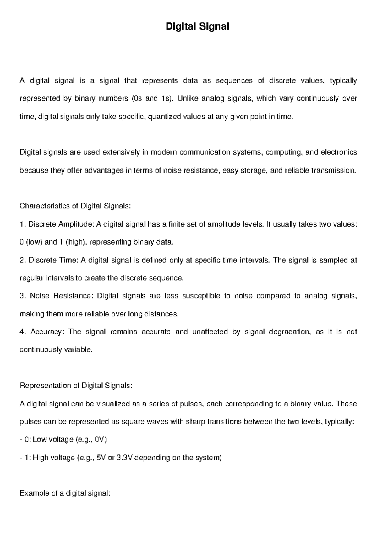Digital Signal Explanation v2 - Digital Signal A digital signal is a ...