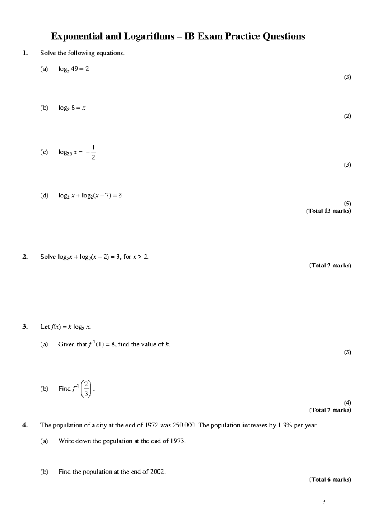 Exponential and Logarithms IB Exam Practice Questions - Studocu