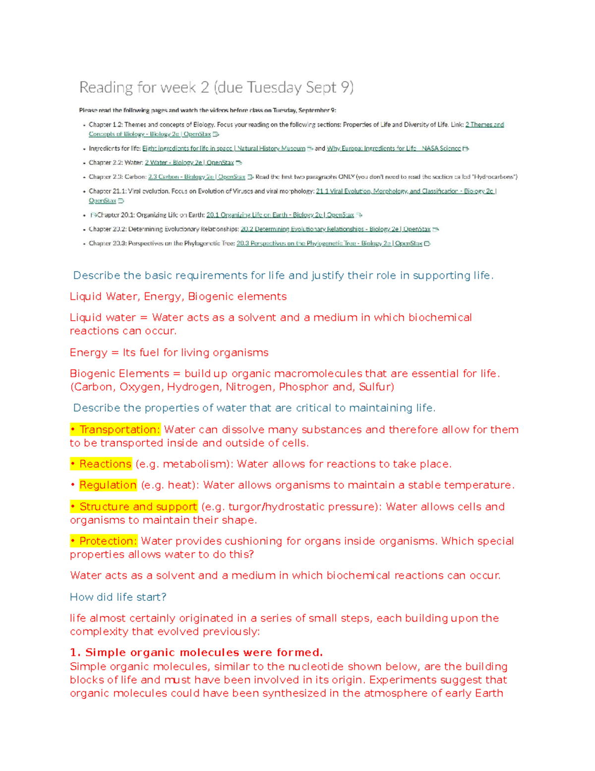 Bio 121: Understanding Life's Requirements and Evolutionary Principles ...