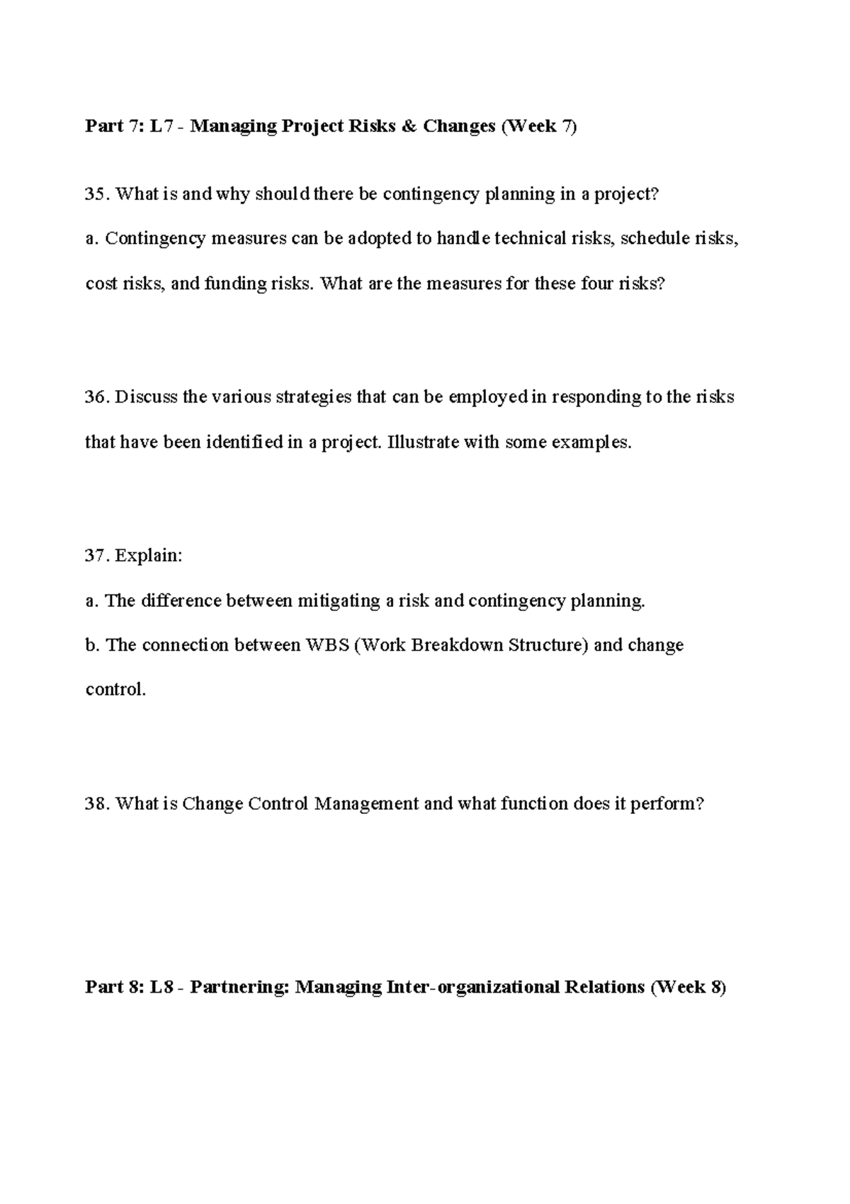 7-10 Managing Project Risks, Partnering, and International Projects ...
