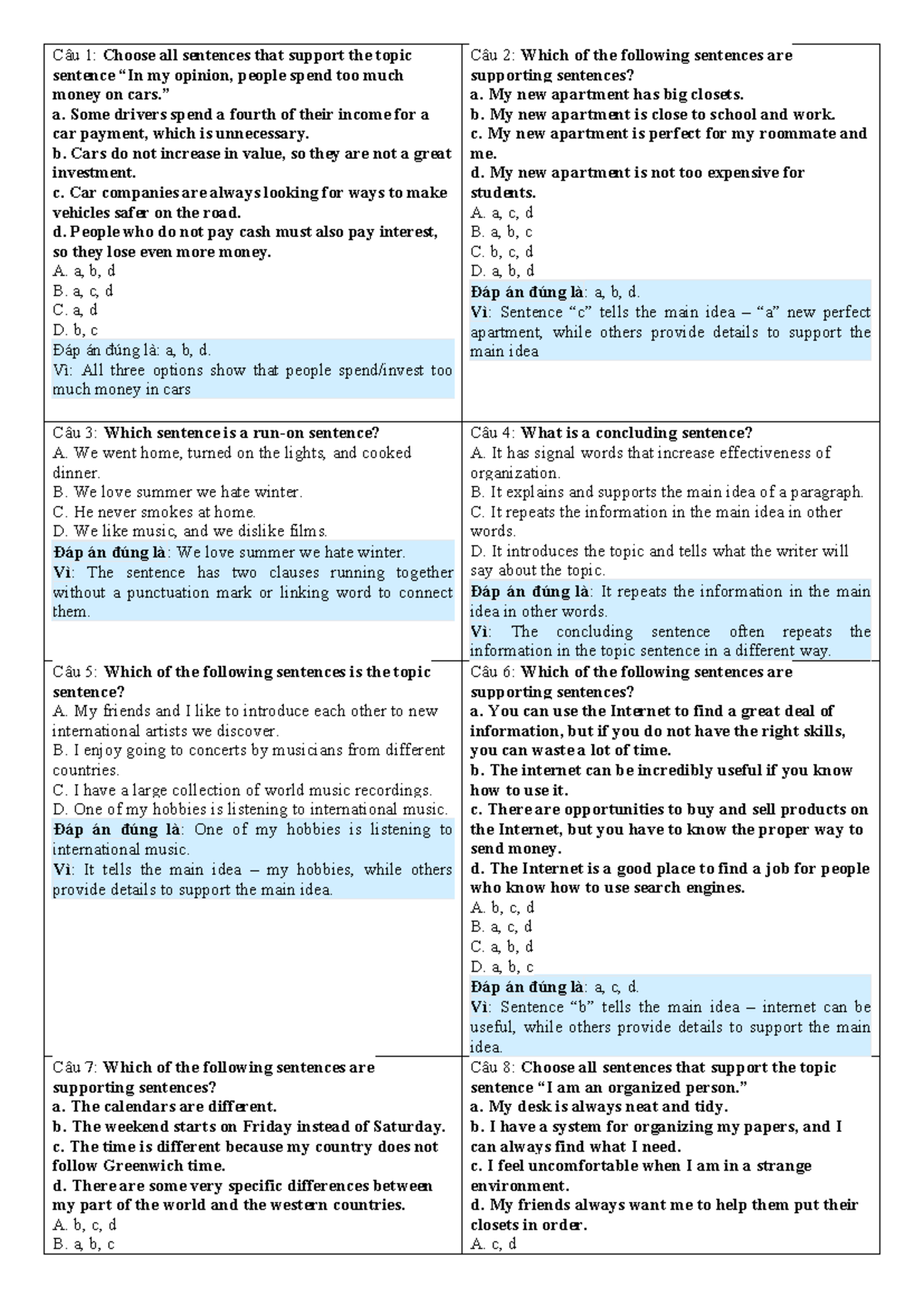 Writing Fundamentals 1: Topic Sentences & Supporting Details - Studocu