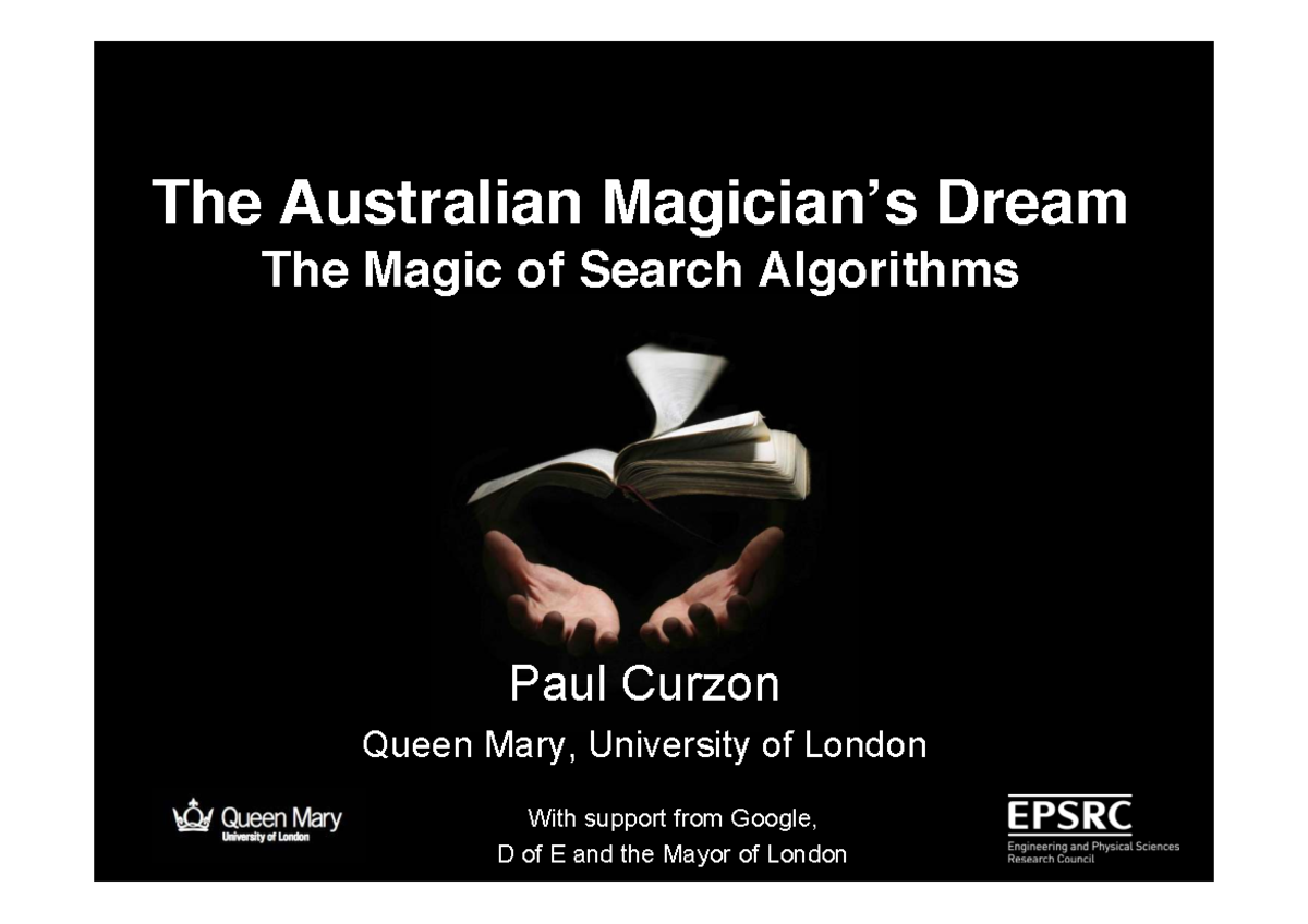 The Australian Magician's Dream: The Magic of Search Algorithms - Studocu