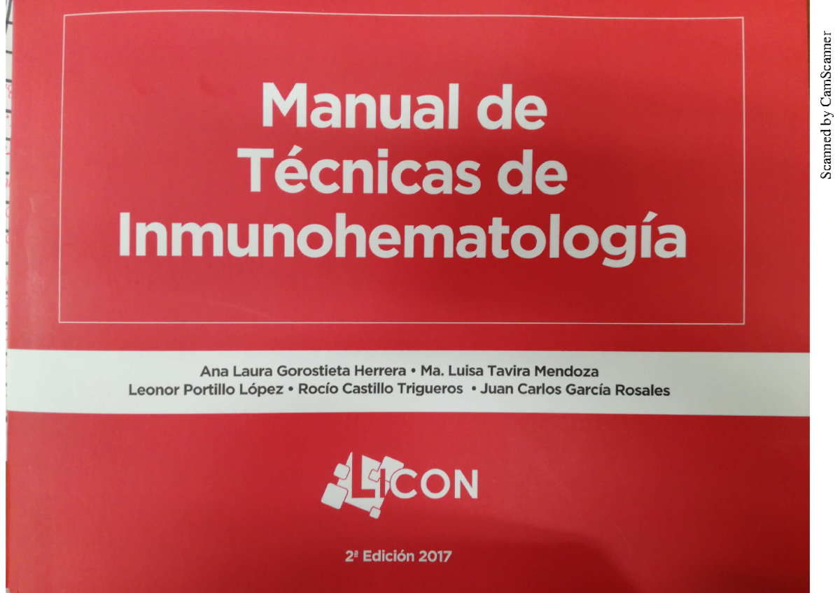 Manual de Técnicas de Inmunohematología - LICON 2ª Edición 2017 - Document Preview