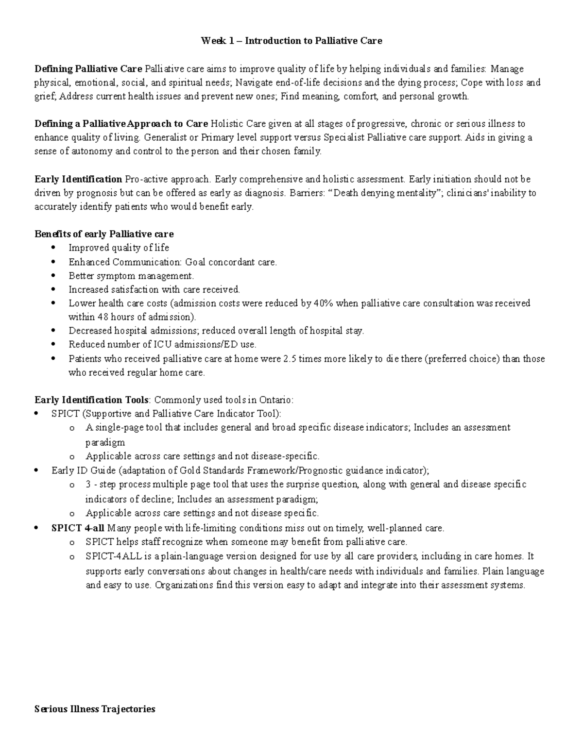 Week 1-3 Lecture Notes: Introduction to Palliative Care Concepts - Studocu