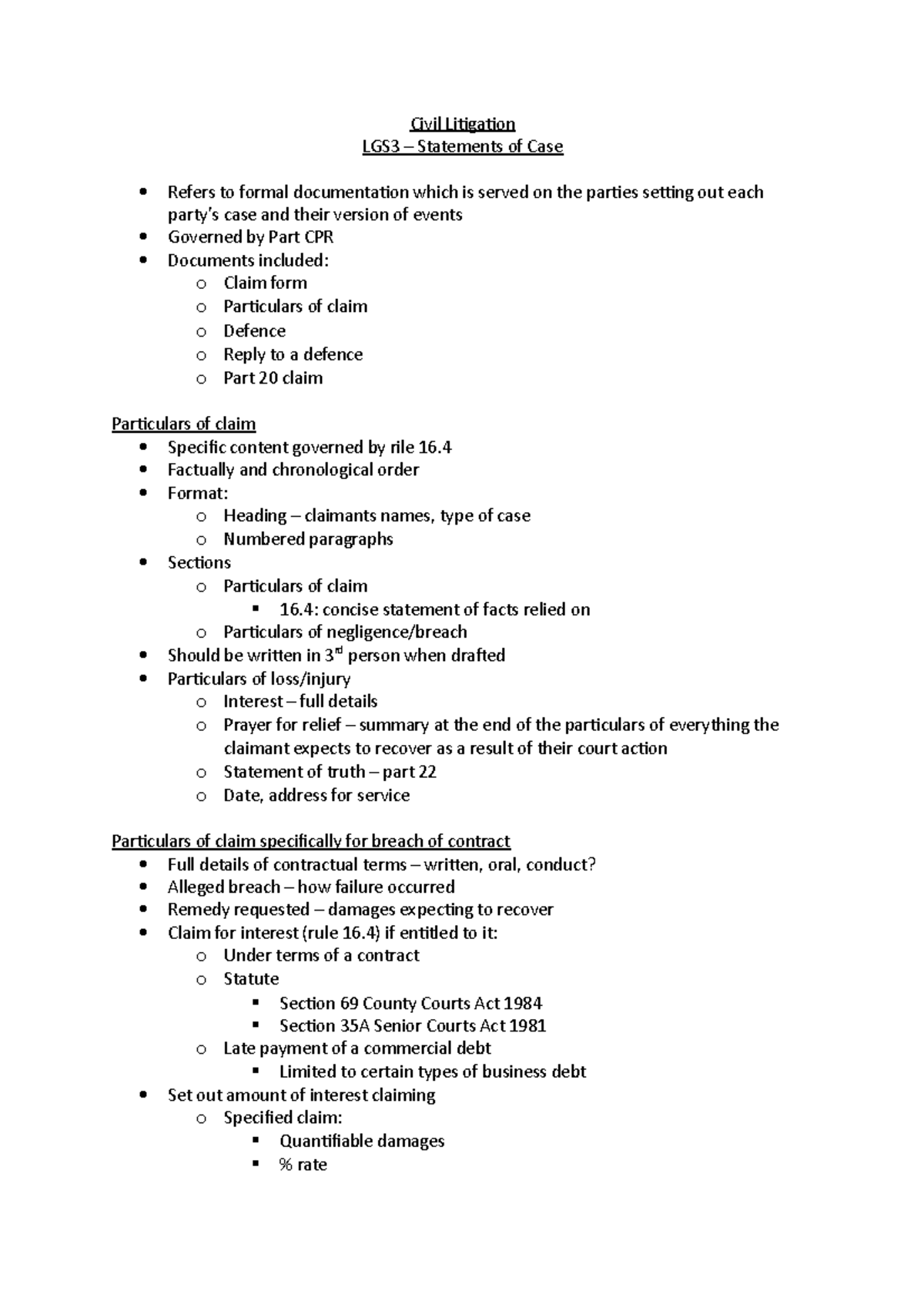 Statements of case - Civil Litigation LGS3 – Statements of Case Refers ...