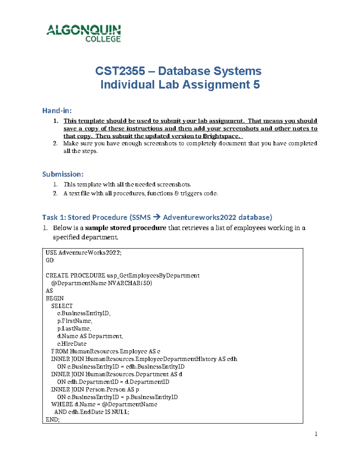 CST2355 Database Systems Lab Assignment 5 Instructions and Tasks - Studocu