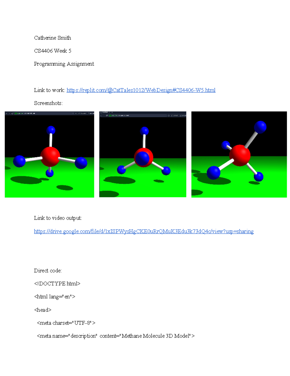 CS4406 W5 - Programming Assignment on Methane Molecule 3D Model - Studocu