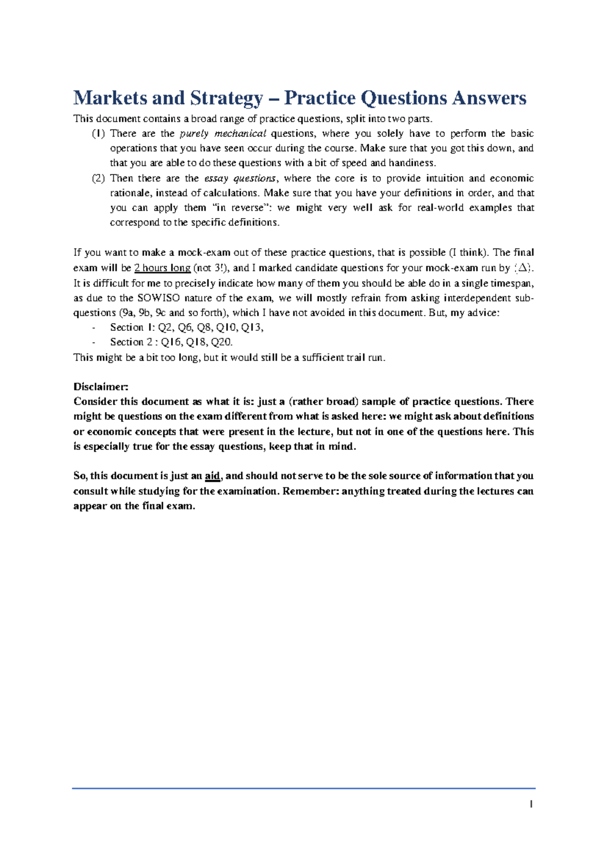 Practice Questions & Answers for Markets and Strategy (Exam Prep ...