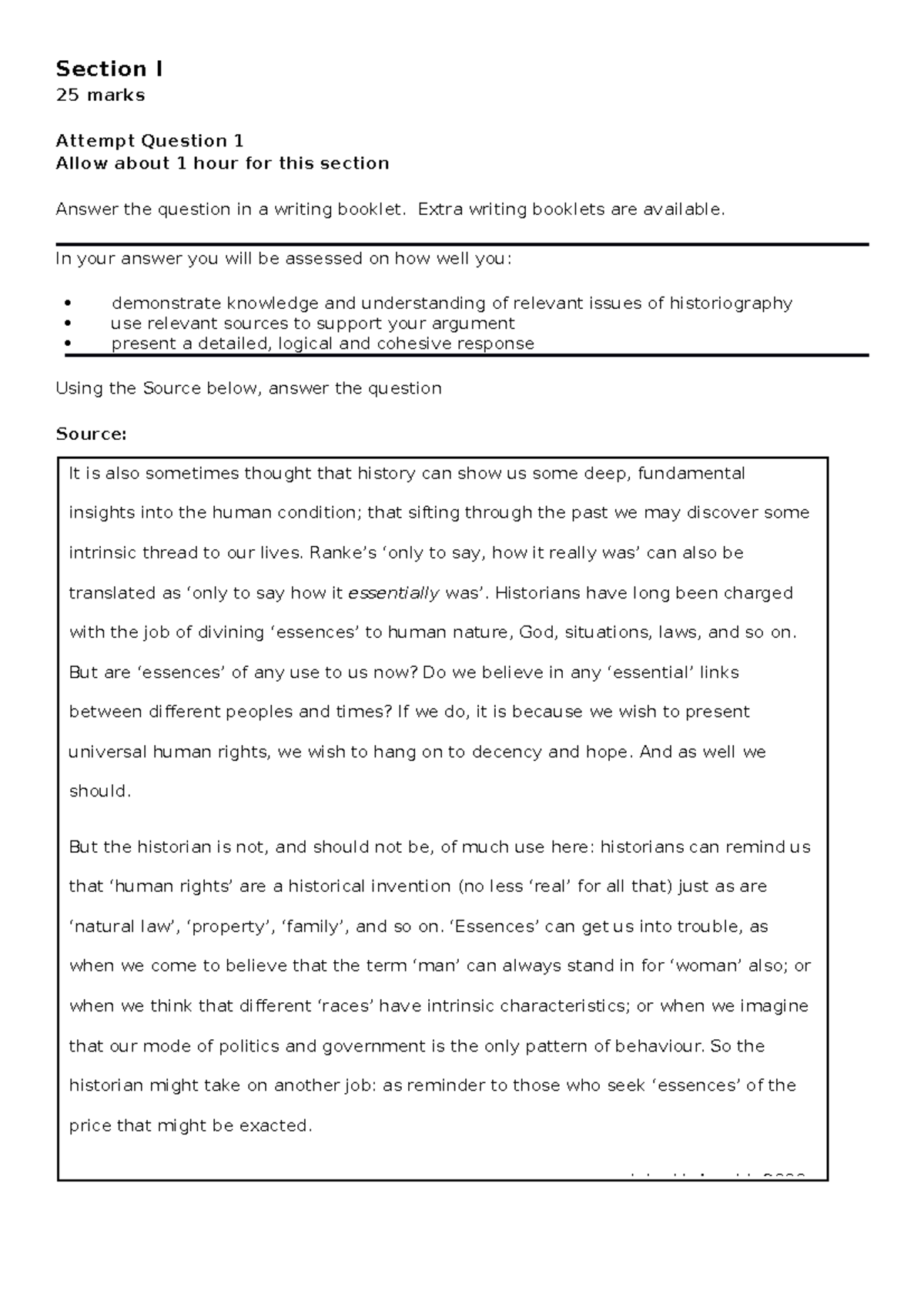 HSC History Extension: Trial Essay Q1 Exemplar on Historians' Roles ...