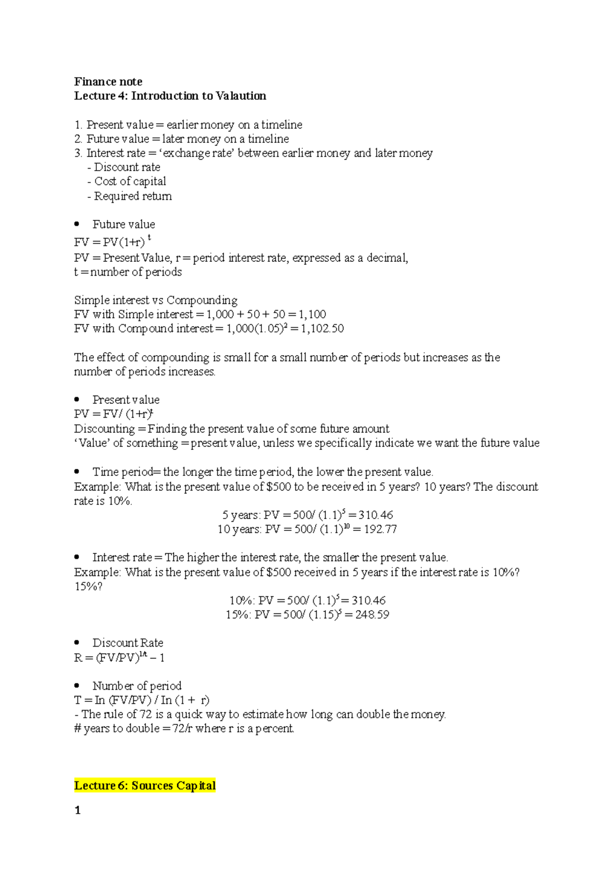 Finance Note: Lecture 4-10 on Valuation & Capital Budgeting - Studocu
