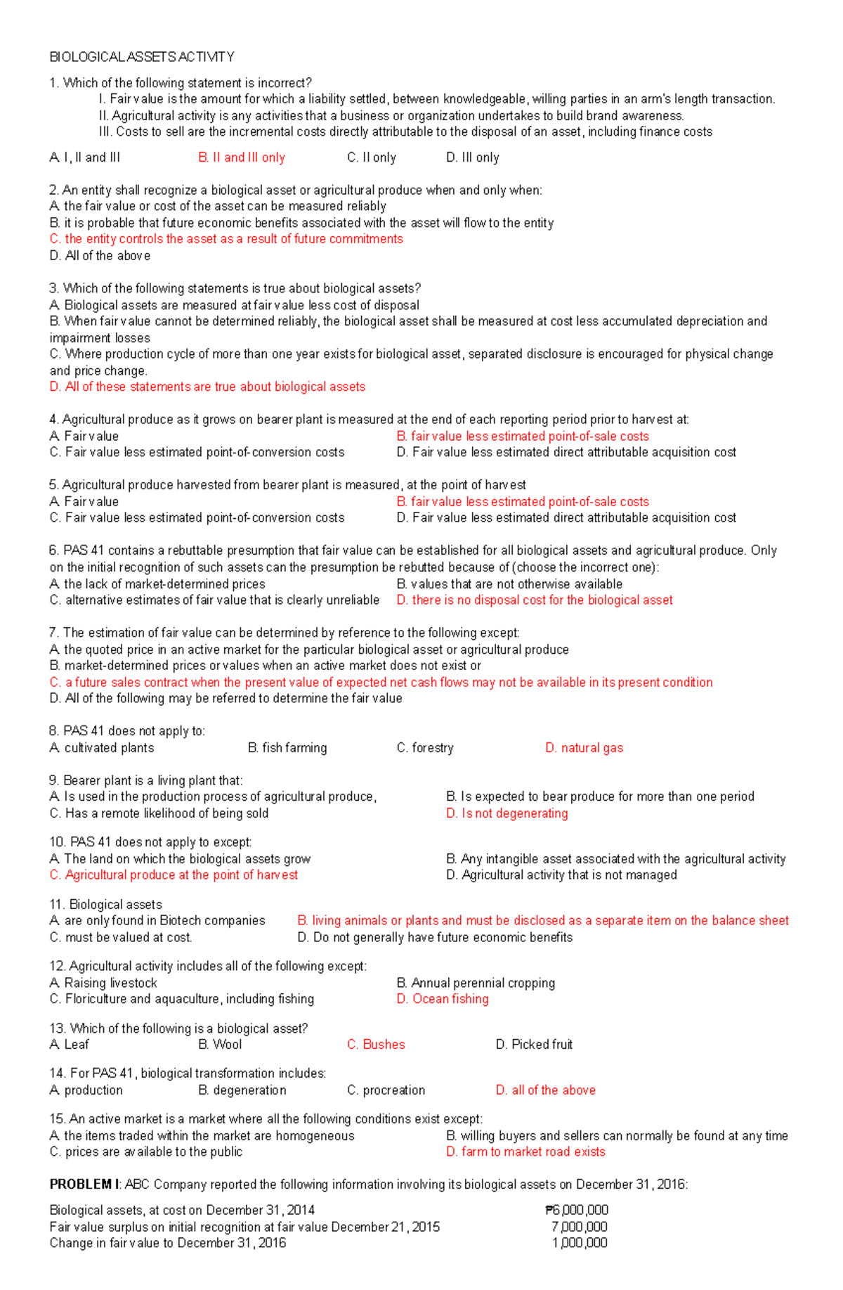 Biological Assets Activity Practice Exam 2020: Questions & Answers ...