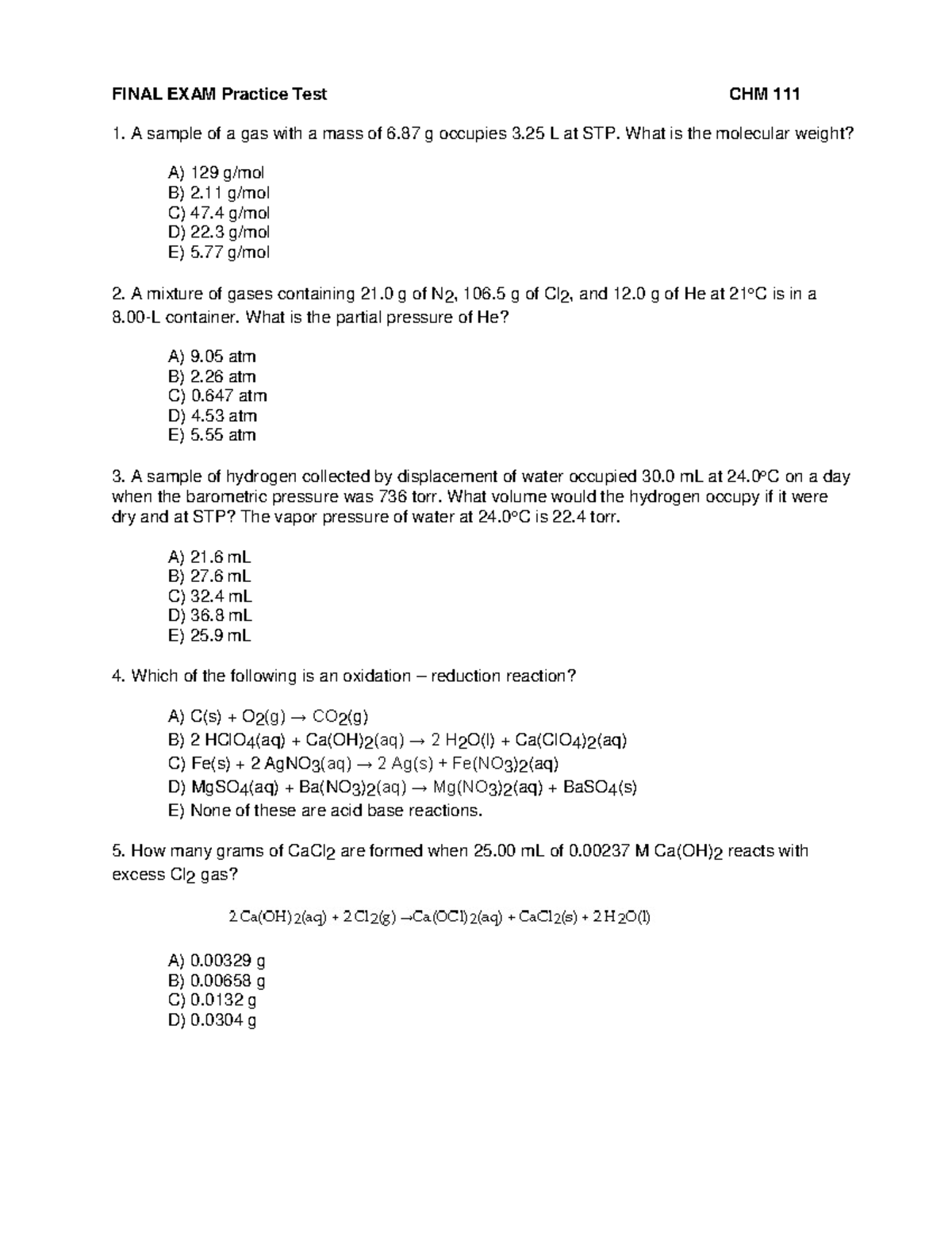 Annotated CHM 111 Final Exam Practice Test Review - Studocu