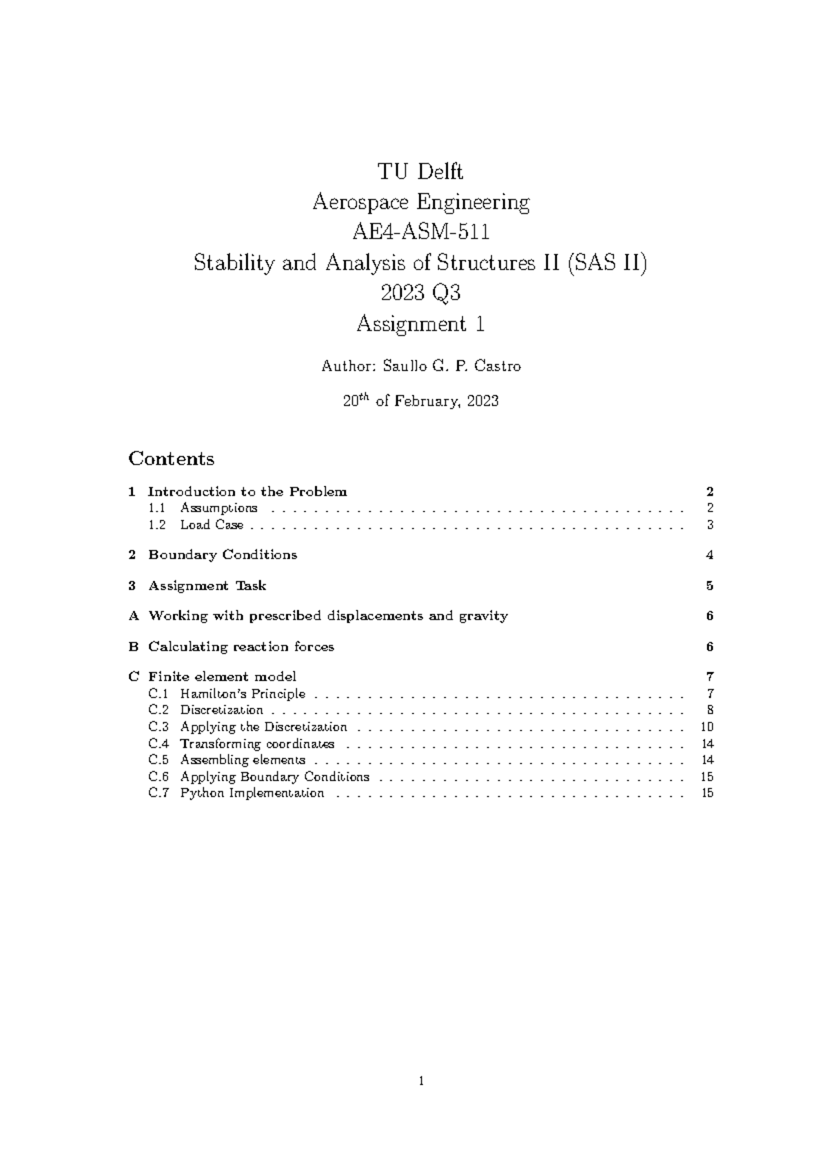 AE4ASM511 SAS II Assignment 01: Stability Analysis of Structures ...