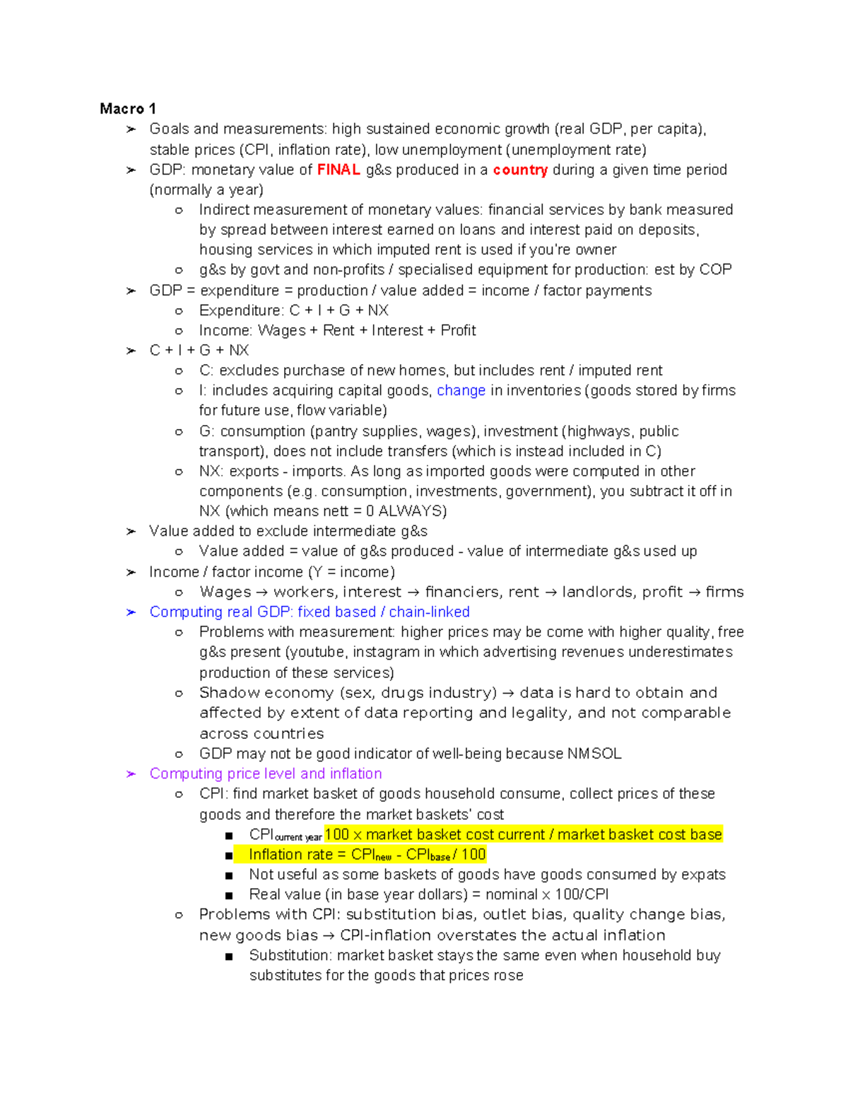 EC1101 Macro Notes: Goals, Measurements, and Economic Indicators - Studocu