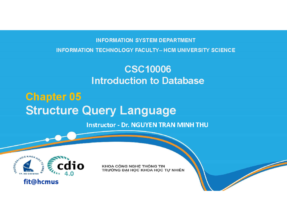 IS 1: Introduction to Database - Chapter 05 SQL Overview and Concepts ...