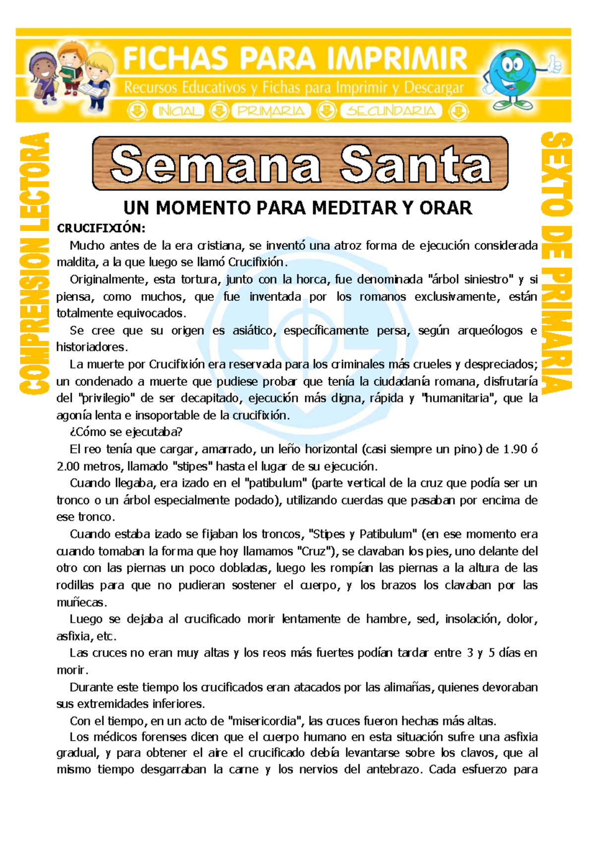 Ficha Semana Santa: Reflexiones sobre la Crucifixión para Sexto de ...