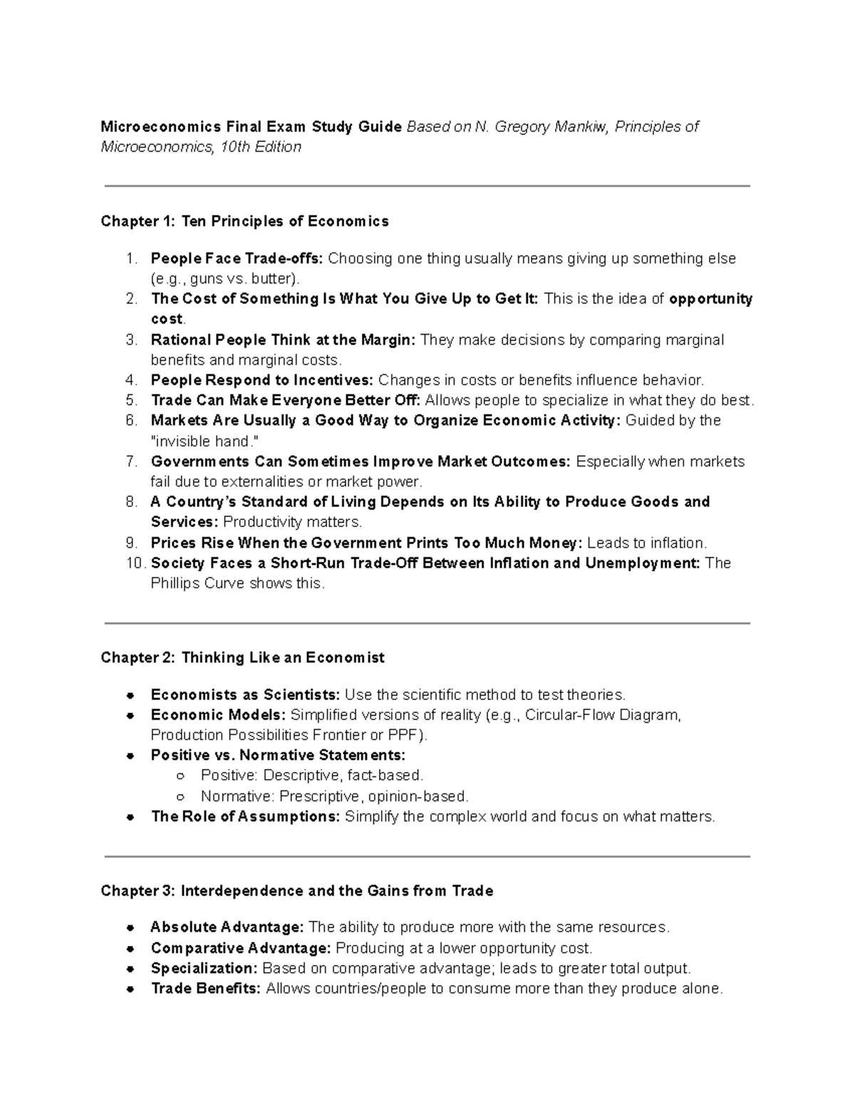 Microeconomics Final Exam Study Guide (ECON 101) - Key Concepts ...