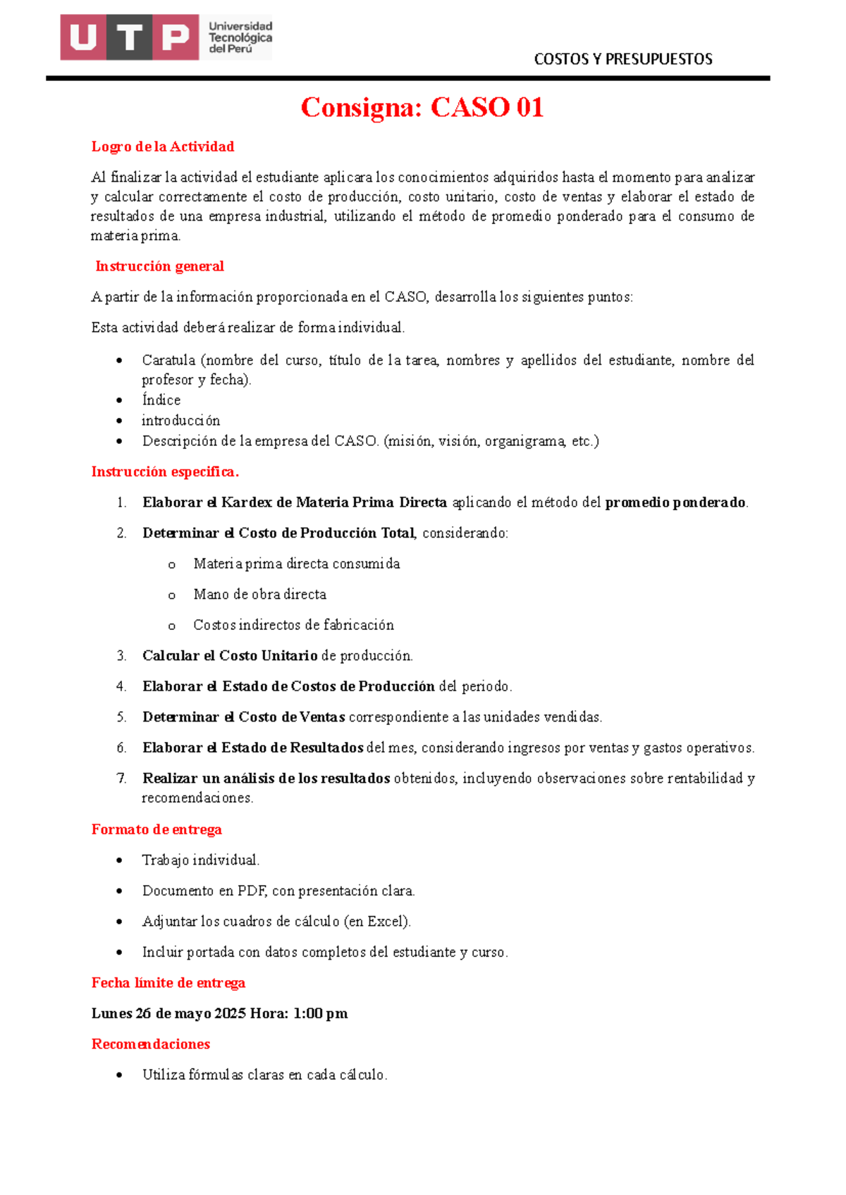 COSTOS Y PRESUPUESTOS - CASO 01: Análisis y Cálculo de Costos - Studocu