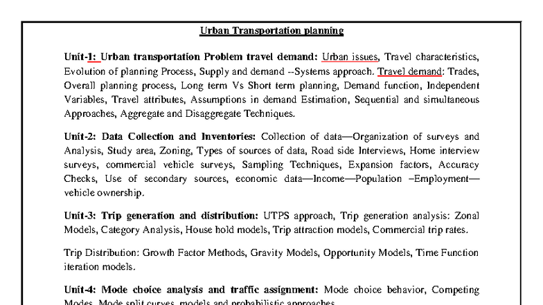 UTP 3,4,5: Urban Transportation Planning Notes and Practice Materials ...