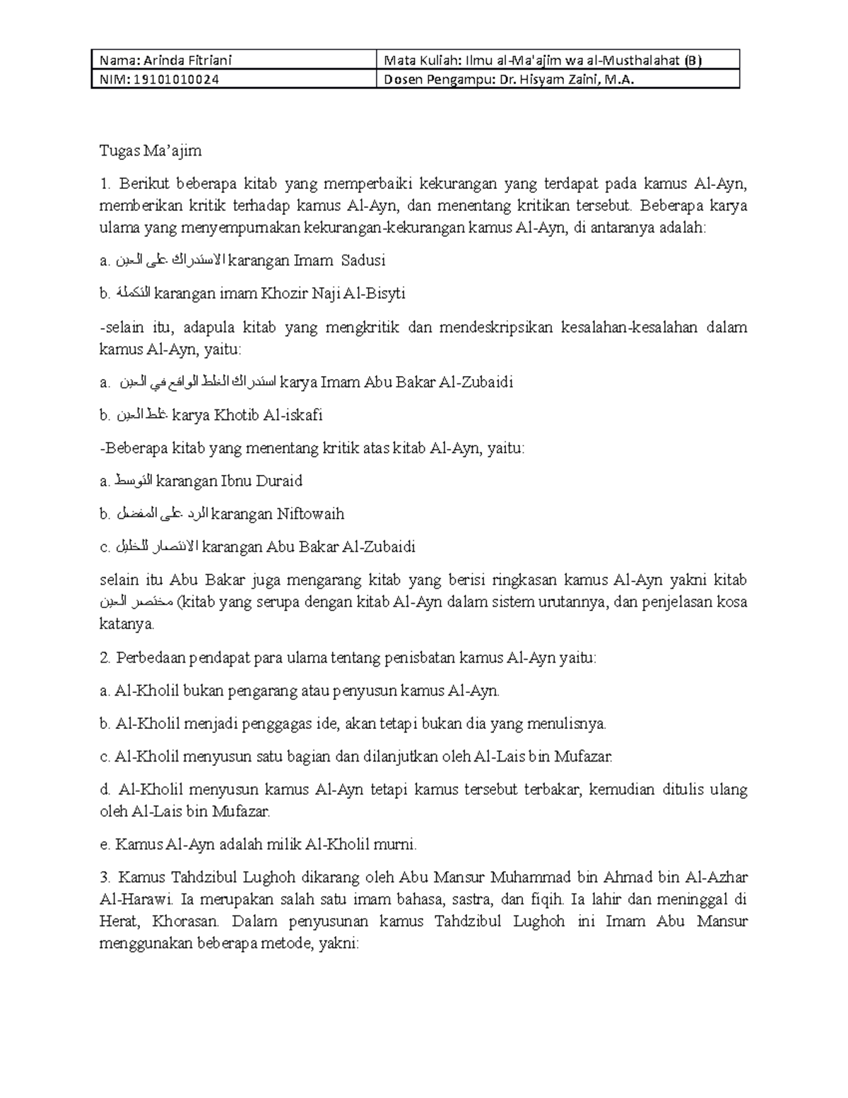 Tugas Ma'ajim - this note for a 