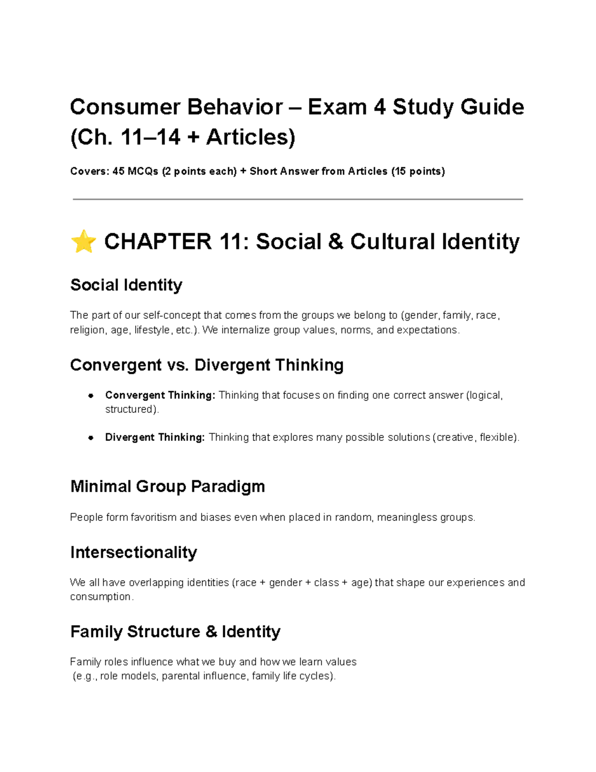 Consumer Behavior – Exam 4 Study Guide (Ch. 11–14) - Studocu