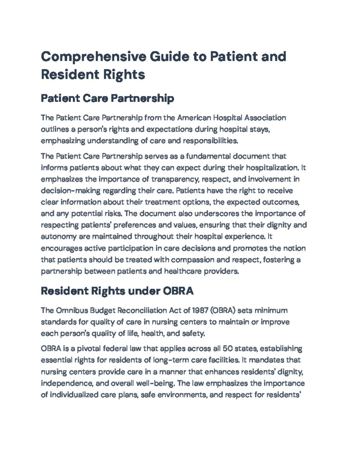 Comprehensive Guide to Patient & Resident Rights in Healthcare - Studocu