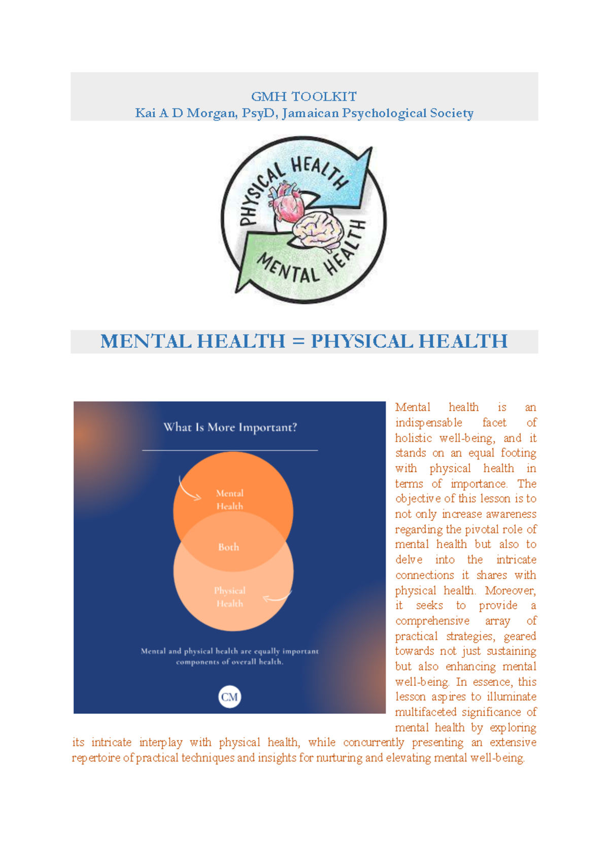 Lesson 6: The Interconnection of Mental & Physical Health (GMH) - Studocu