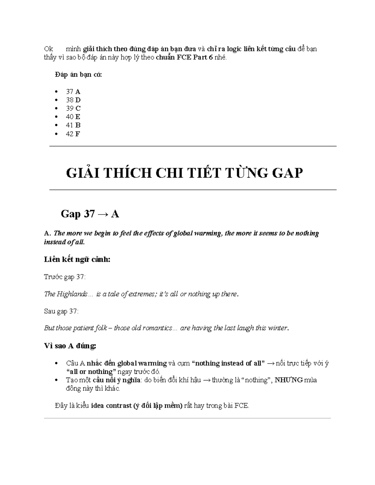 Giải Thích Chi Tiết Đáp Án FCE Part 6 - 37 A, 38 D, 39 C, 40 E, 41 B ...