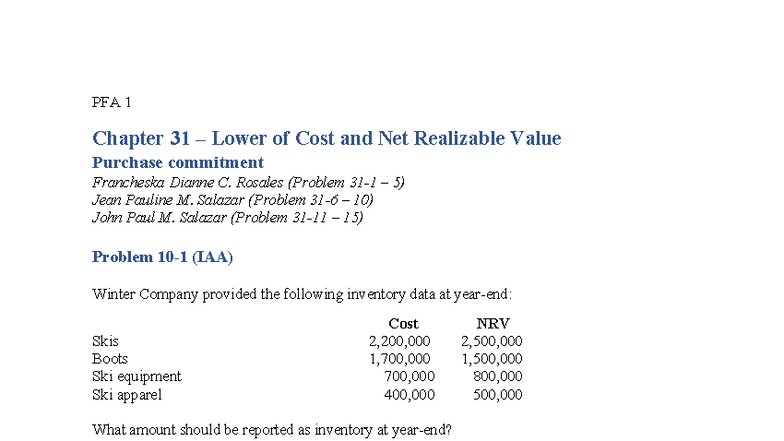 PFA 1 Chapter 31: LCNRV Inventory Measurement Problems and Solutions ...