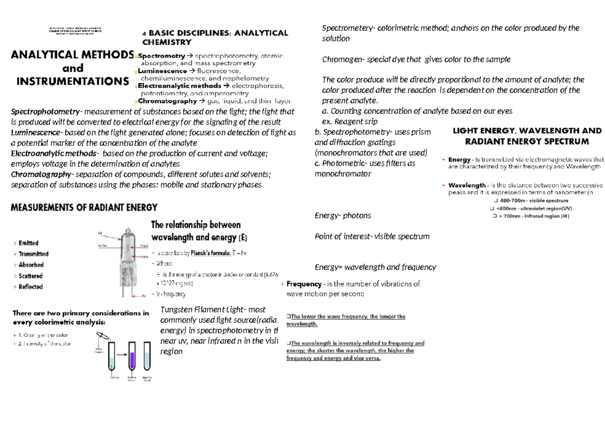 Cc Week 5 - Spectrophotometry and Analytical Techniques Overview - Studocu