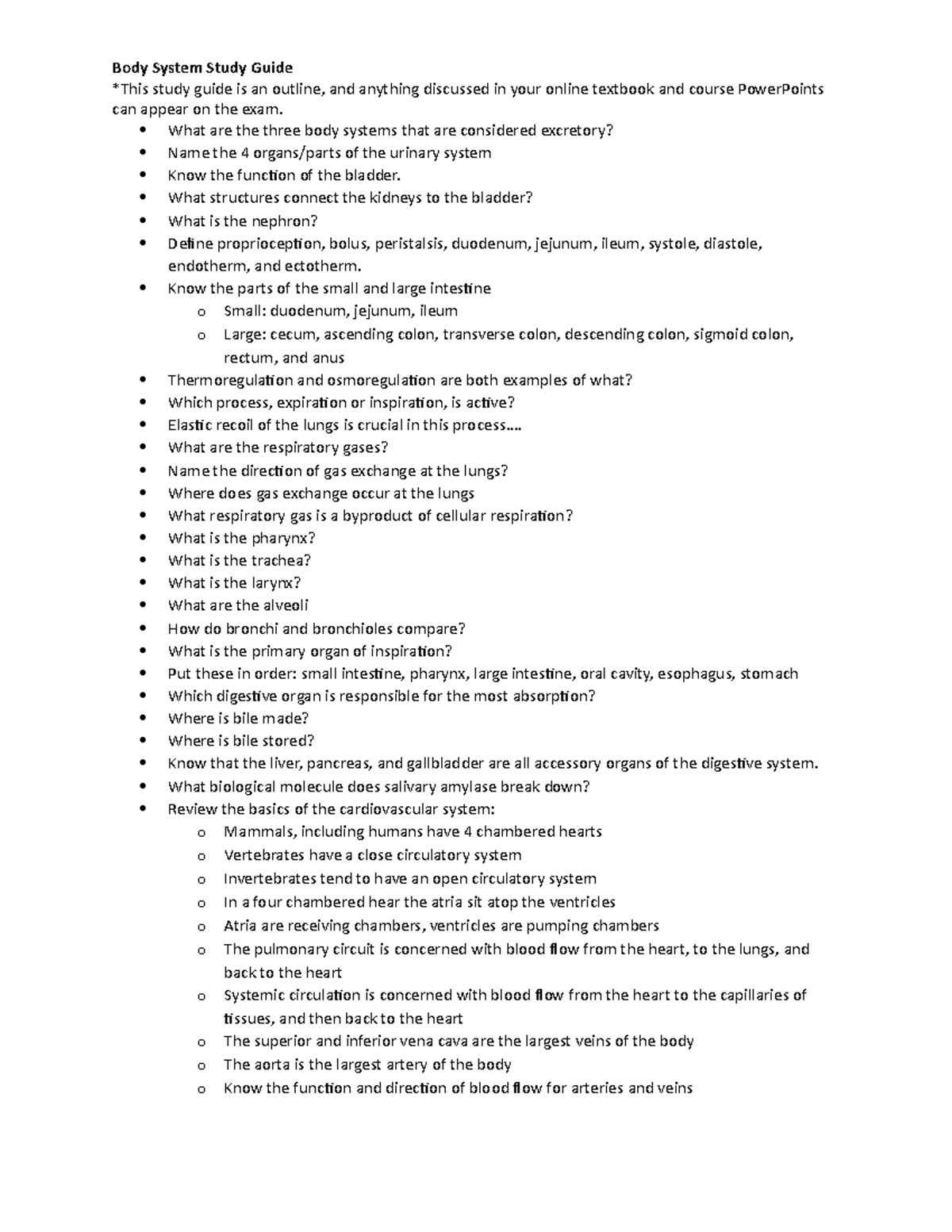 Exam 4 Study Guide: Body Systems Overview and Key Concepts - Studocu
