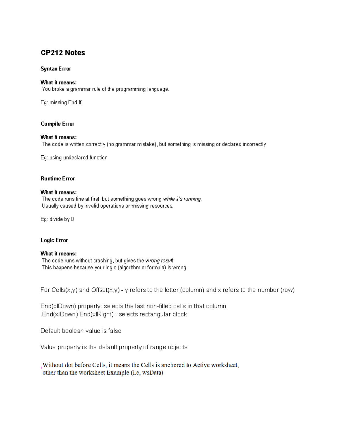 CP212 Notes: Understanding Syntax, Compile, Runtime, and Logic Errors ...